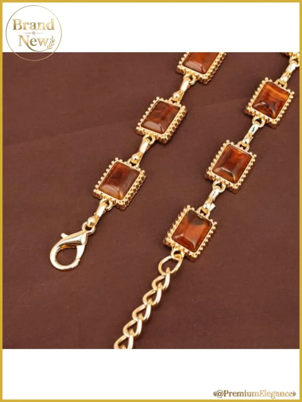 Western Concho Chain Belt Gold-Tone Alloy Amber Gemstone Inlay Adjustable